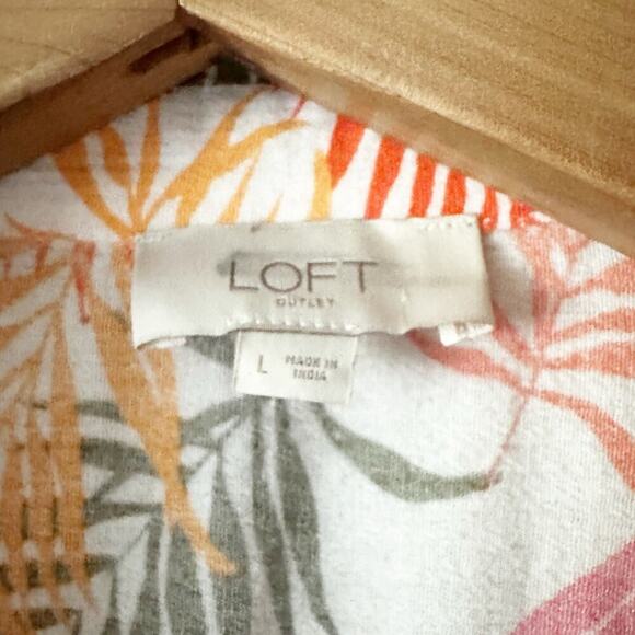 LOFT 100% cotton cap sleeve button down palm leaf top women's size large - Picture 3 of 9